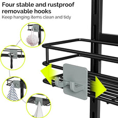Orimade Over The Door Shower Caddy Adjustable 4 Tier Black,Bathroom Hanging Organizer Shelf Rustproof with 4 Hooks,Shower Basket with Soap Holder and Suction Cup