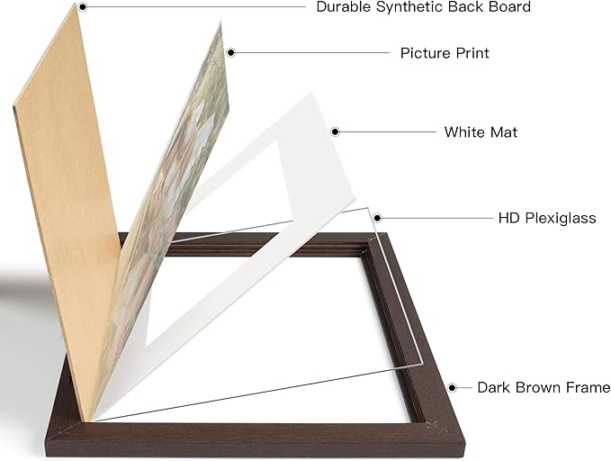 20x24 Picture Frame with Mat for 16x20 Set of 3, Dark Brown Wood Grain 20x24 Frame for Wall Mounting (3 Pack, Walnut)