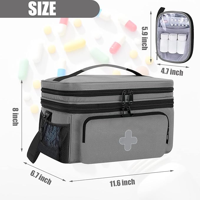 Medicine Storage Bag, Medical Bag Pill Bottle Organizer for Emergency, Medicine Box Empty with Small Portable Pouch, First Aid Box for Travel and Home Storage