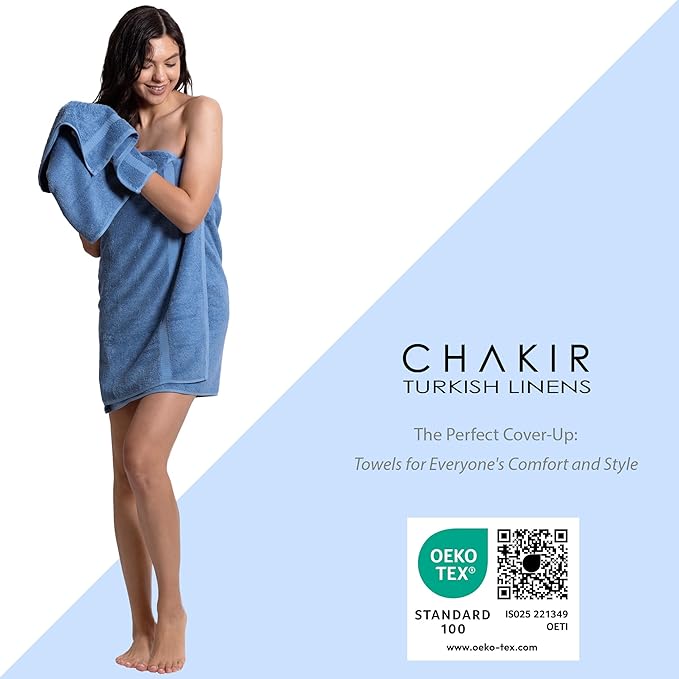 Chakir Turkish Linens | Hotel & Spa Quality 100% Cotton Premium Turkish Towels | Soft & Absorbent (3-Piece Towel Sets, Wedgewood)