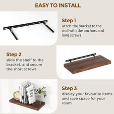 Fun Memories Floating Shelves for Wall, 36 x 9.3 Large Floating Shelf Wall Mounted Set of 2, Rustic Wood Shelves for Bathroom, Kitchen, Living, Heavy-Duty Storage Deep Shelf for Books, Decor, Walnut