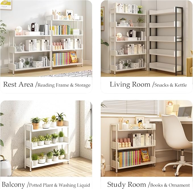 Wide Open Shelf Bookcase - Modern 3-Tier Floor Standing Display Bookshelf with Top Edge and Metal Frame for Home and Office, Storage Shelving, Warm White