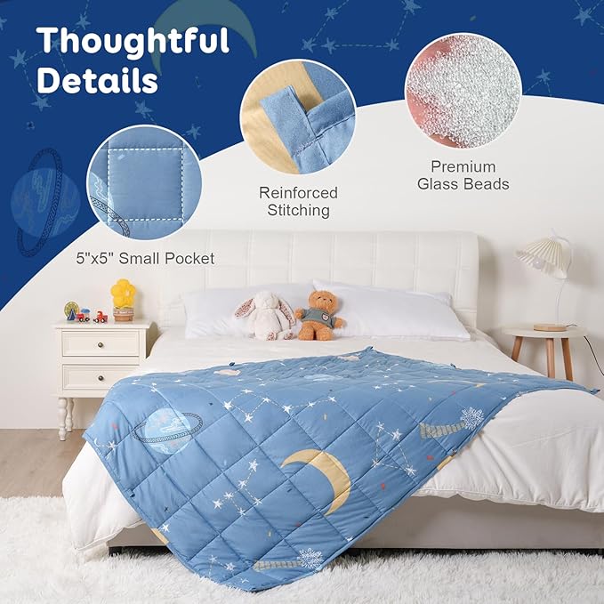 Kivik Weighted Blanket 3lbs, 36" x 48", Blue Moon Stars Heavy Throw Blankets, All-Season Breathable Soft Cute, Calming & Sleep, Machine Washable