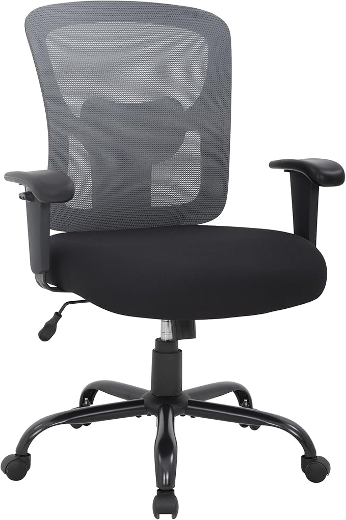 BestOffice Big & Tall Office Chair, 400 lb Capacity Mesh Desk Seating with Lumbar Support, Wide Seat, Adjustable Arms, Rolling Swivel High-Back Ergonomic Executive Task Model for Home Office, Grey