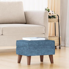 Small Footstool Ottoman with Storage, Ottoman Foot Rest, Modern Foot Stool with Adjustable Lid and Sturdy Wood Legs for Living Room, Bedroom, Couch, Enterway, Blue