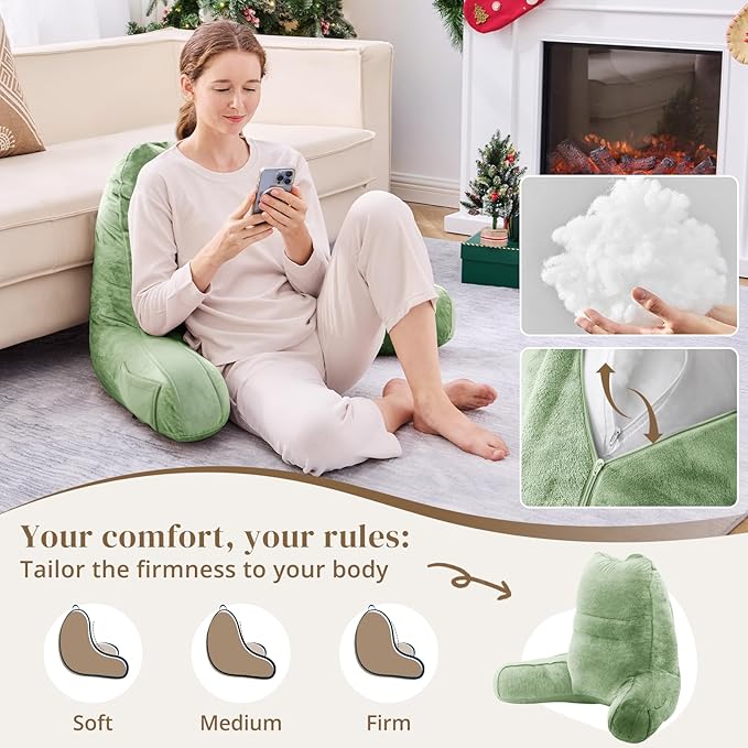 Sasttie Reading Pillow, Pillows for Reading or Relaxing – Ergonomic Support for Head, Neck, Back, and Lumbar, 21-Inch, Sage Green