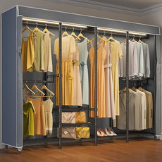 VIPEK V40LC Covered Clothes Rack with Dimmable LED Lights, Heavy Duty Garment Rack with Cover Portable Closet Wardrobe Clothing Racks for Hanging Clothes, Black Closet Racks with Grey Oxford Cover