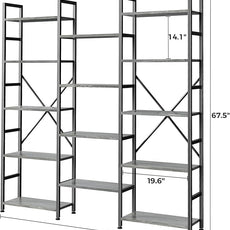 SUPERJARE Triple 5 Tier Bookshelf, Bookcase with 14 Open Display Shelves, Wide Book Shelf Book Case for Home & Office, Grey
