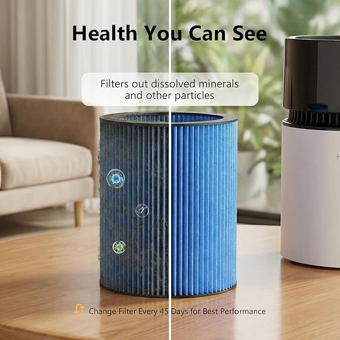 3L Mist-Free Evaporative Humidifier for Bedroom, Top Fill Humidifier Work with Tap Water, Touch Control,USB Powered, Sleep Mode, Night Light,1–8H Timer, Easy-Clean Design for Home Office