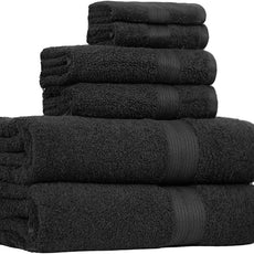 Amazon Basics 6 Piece Oversized Fade resistant Towel set, 100% Cotton towels for bathroom, soft and absorbent, 2 Bath Towels, 2 Hand Towels and 2 Washcloths bathroom towel set, Black