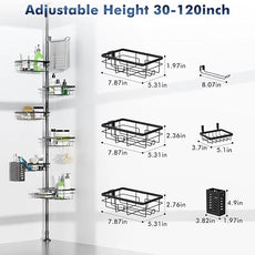Shower Caddy Corner Organizer Tension Pole Adjustable 30-120 Inches Corner Shelf with Towel Rack, Toothbrush Holder, Soap Dish for Bathroom Organizers and Storage