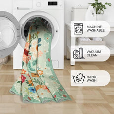 DUKINO Runner Rug, 2x7 Boho Kitchen Rug for Hallways with Low Pile Design, Washable Non Slip Backing Soft Floral Runner for Kitchen, Hallway, Entryway, Bedroom, Laundry, Green