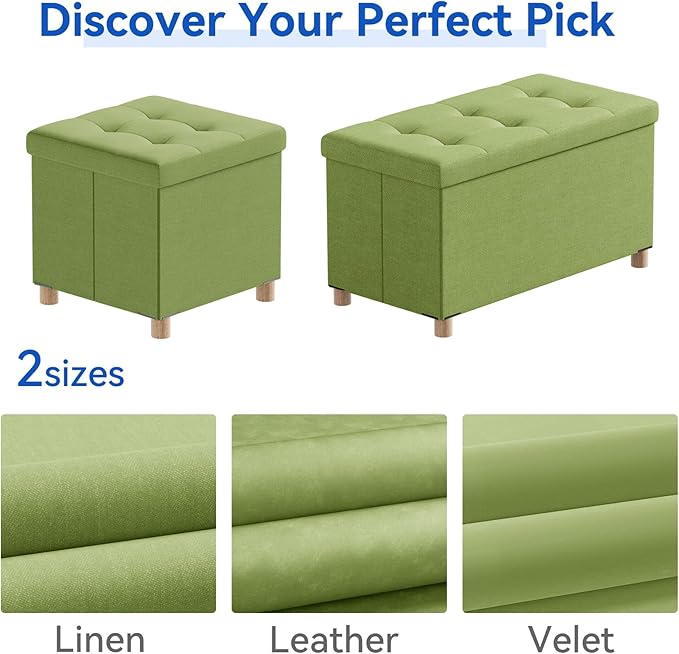 BRIAN & DANY 30 Inches Folding Storage Ottoman Bench, Ottoman with Storage Bench for Bedroom, Living Room, Entryway, Foot Rest with Legs, Bright Green