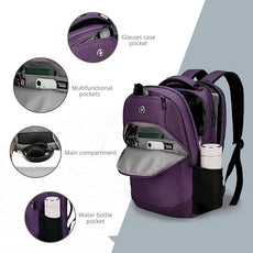 Swissdigital Design Business Laptop Backpack, College Laptops Backpack with USB Charging Port for Men and Women Fits 16 Inch Notebook, Purple | SD1670-51