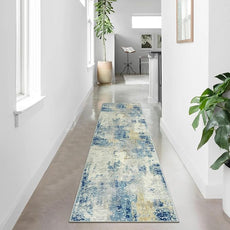Lahome Modern Abstract Rug Runners for Hallways Non Slip, 2x7 Carpet Runner Rug for Kitchen Non Skid Washable, Soft Floor Mat for Bathroom Bedside Entrance RV, Blue/Yellow/Ivory