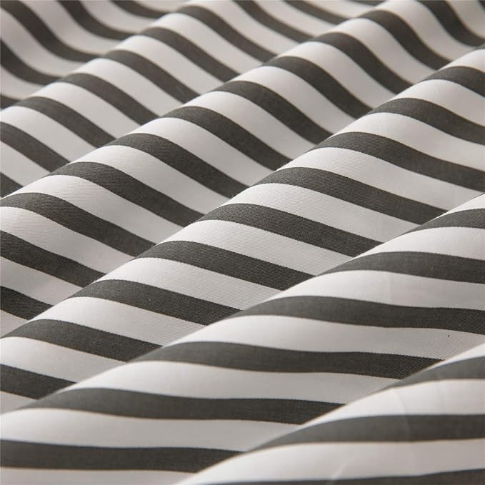 JELLYMONI 100% Natural Cotton 3pcs Striped Duvet Cover Sets,White Duvet Cover with Dark Grey Stripes Pattern Printed Comforter Cover,with Zipper Closure & Corner Ties(Queen Size)