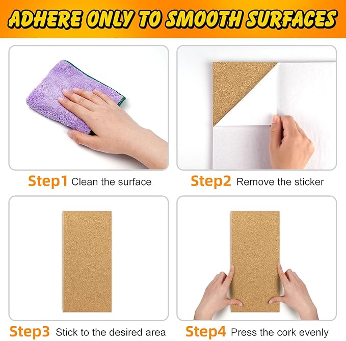 TUPARKA 4 Pack Cork Board Bulletin Boards 17"x8" - 1/4" Self-Adhesive Corkboards for Wall with 100 Push Pins, Square Cork Tiles for Home, School, Office Decorative