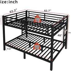 Queen Over Queen Bunk Bed, Metal Bunk Bed Frame Heavy Duty Bunk Beds Loft Bed Frame with Ladder and Guardrail Metal Slats No Box Spring Required for Adults Teens,Black