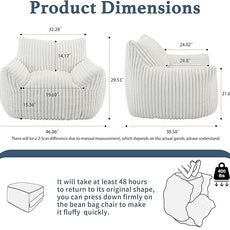 Giant Plush Bean Bag Chair for Adults with Armrests - Oversized Comfy Beige Beanbag Lounge Lazy Floor Sofa Accent Chair for Living Room, Bedroom & Dorm, Cozy Fluffy Single Cloud Mini Couch