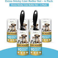 Extra Sticky Lint Roller Set 6 Pack 540 Sheets Wide Lint Remover Refills with 2 Easy Grip Handles Pet Hair Remover for Clothes Furniture Car Seats Bedding Couch Carpet and Laundry