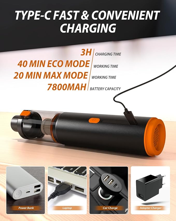 Handheld Car Vacuum Cleaner Cordless, 19000Pa Strong Suction Portable Mini Vacuum, Blow & Suction 2 in 1 Small Vacuum Cleaner for Car, Desk, Keyboards, Pet