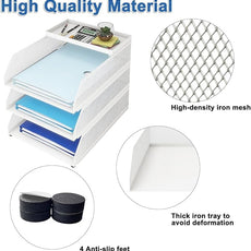 Natwind 3-Tier Stackable Paper Tray, Metal Mesh Desktop Organizer, Paper Sorter, Letter Trays,File Document Storage Rack for for Home, Office, School (White)