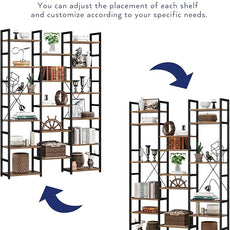 NUMENN 6-Tier Bookshelf Triple Column Bookcase with 17 Adjustable Open Display Shelves, Modern Book Shelves，Rustic Industrial Style Bookshelves for Bedroom, Living Room and Home Office, Vintage