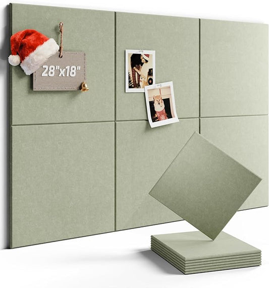 Felt Bulletin Board Tiles -28"x18" Cork Board Alternative for Office Decor, Push Pin Board Wall Organizer 6-Pack - Sage