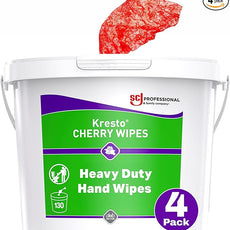 SC Johnson Professional Kresto Cherry Wipes for Heavy Duty Cleaning, 4-Pack of 130-count Buckets, Hand Cleaning Wipes for Mechanics and Other Professional Use