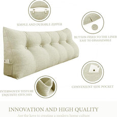 10 lbs Thickened Headboard Pillow Wedge Pillow Headboard Reading Pillow Bed for Comfortable Backrest Reading Triangular Pillow with Side Pocket Backrest Pillows for Sitting in Bed White Full