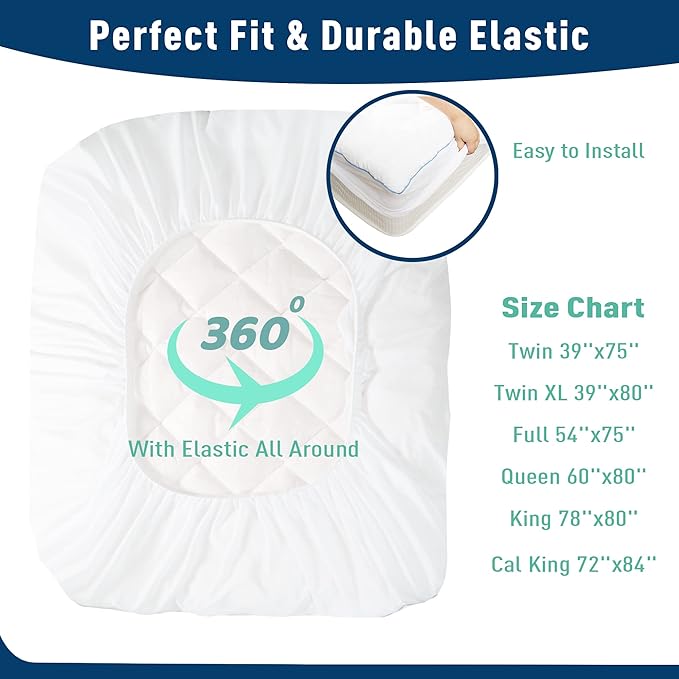 King Size Mattress Protector Waterproof Quilted Mattress Cover Cotton Mattress Pad Cover Extra Deep Pocket 18-22" Thin Version Hypoallergenic & Soft