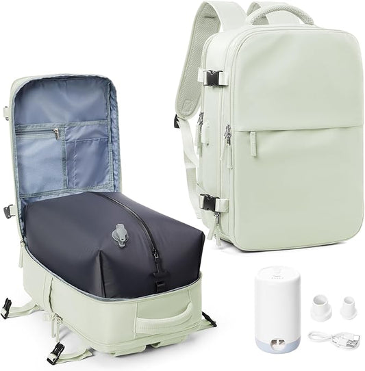 suwasp Vacuum Compression Backpack, 45L Expandable Travel Backpack with Electric Vacpack Pump, Travel Vacuum Bags with Shoe Compartment/17inch Laptop Compartment/USB Port, Mintgreen