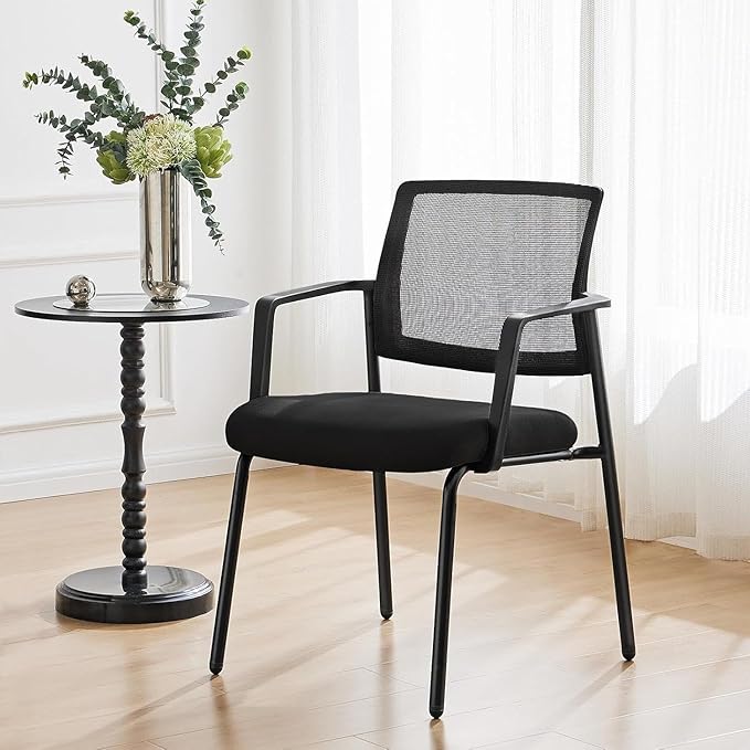 Sweetcrispy Stackable Mesh Guest Reception Chairs - Ergonomic Lumbar Support for Waiting Conference Meeting Room, Office School Lobby and Church, Space Saving, Black