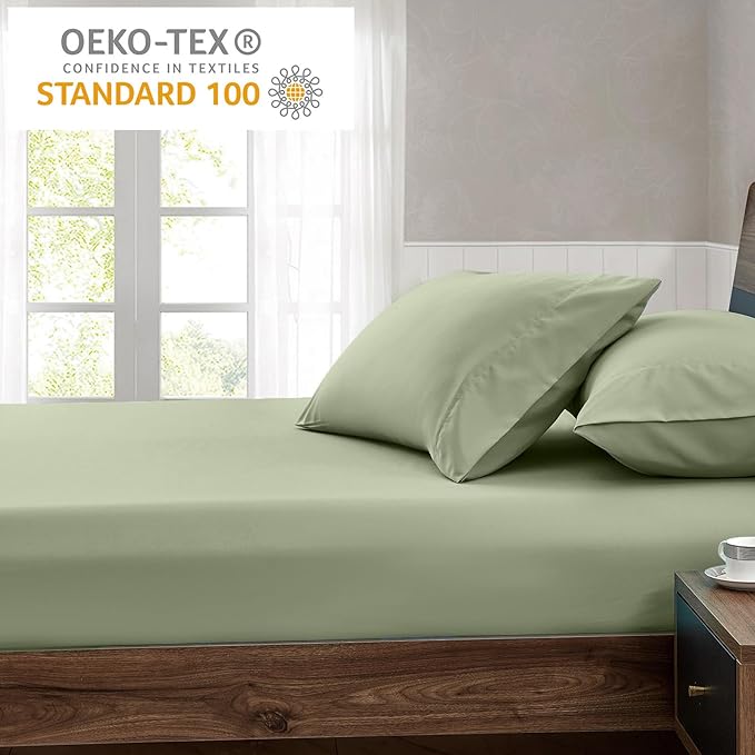 FreshCulture King Fitted Sheet Only - Hotel Quality Fitted Sheet King Size - Ultra Soft & Breathable - Brushed Microfiber - Deep Pocket - Cooling Fitted Sheets for King Size Bed (Sage Green)
