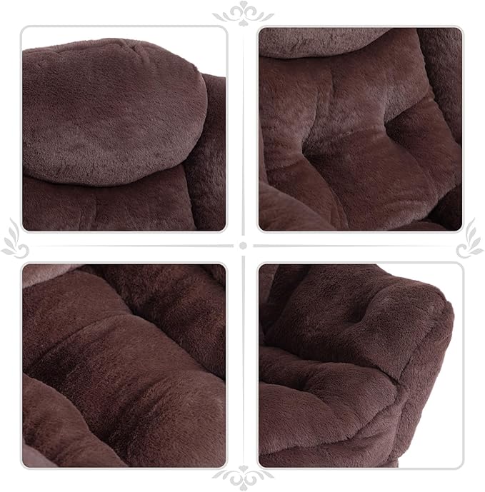 HollyHOME Lazy Chair with Foldable Ottoman, Accent Comfy Lounge Armchair and Folding Footrest Stool, Leisure Sofa Reading Chair and Footstool for Living Room, Bedroom, Dorm,Faux Fur Dark Coffee