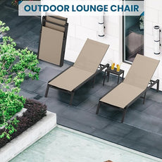 Foldable Pool Lounge Chairs, Aluminum Chaise Lounge Outdoor with 5 Positions Recliner - Free Assembly - Patio Lounge Chair for Poolside, Beach (Khaki)