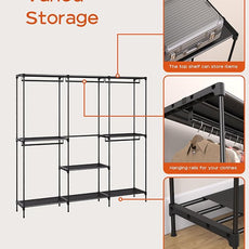 Clothes Rack, Portable Closet, 80.7 Inch Extra Large Capacity Wardrobe Closet, Clothes Storage Organizer with Shelves and 5 Hanging Rods, Easy to Assembly, Black PCT036B01