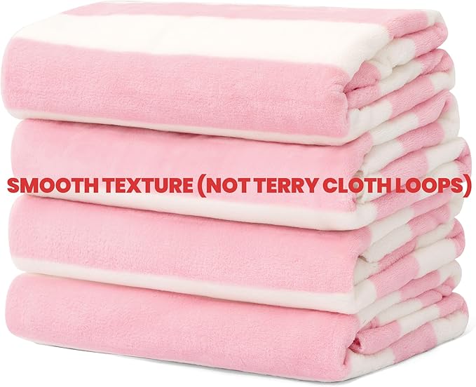 Touchat 4 Pack Cabana Stripe 250GSM Polyester Lightweight Quick-Dry Beach Towel & Blanket Combo- 30'' x 60'' Compact Travel Towel for Pool, Camping, Gym, Yoga | Ultra-Portable, Multi-Functional，Pink