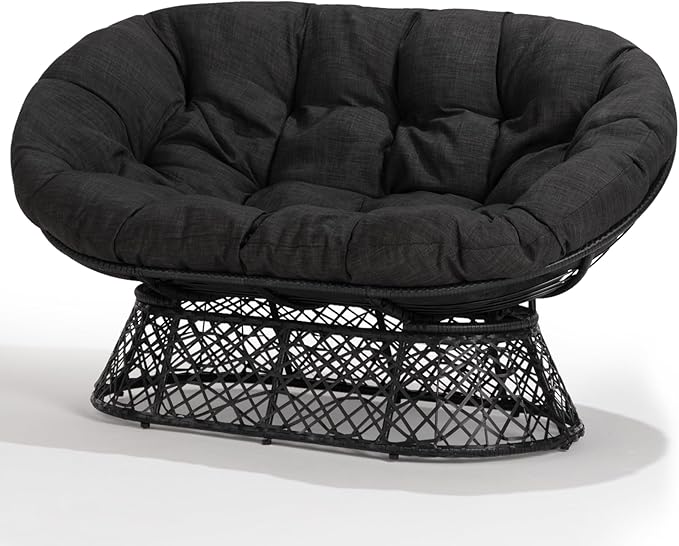 Bme Double Papasan Chair, 600lbs Capacity, Ergonomic Design, Soft Thick Fabric Cushion, Bee-Designed Base, Sturdy Steel Frame, 61", Onyx Stone - Black Base