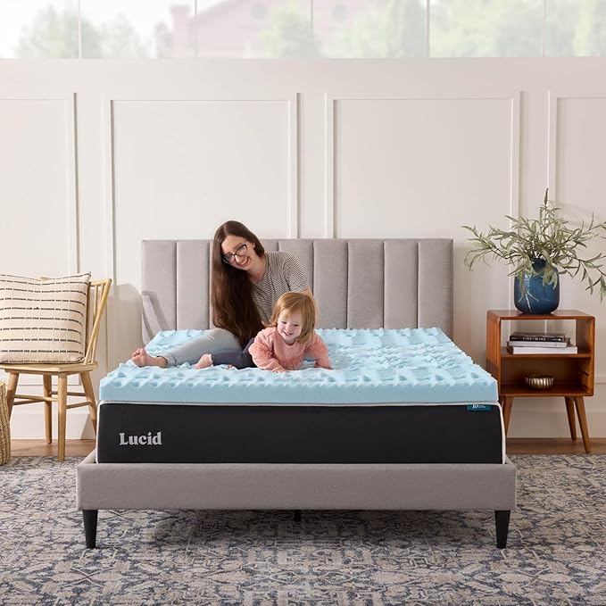 LUCID 3 Inch Gel Memory Foam Mattress Topper, Full size – 5 Zones – Cooling Gel Infusion – CertiPur Certified Foam