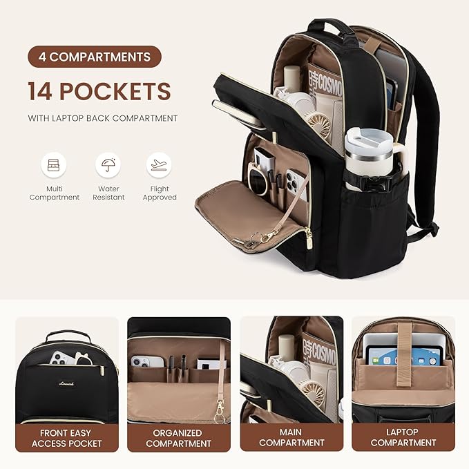 LOVEVOOK Laptop Backpack for Women with Pouch Pocket for Large Capacity Cup,18 Inch Teacher Nurse College Work Backpack Purse,Waterproof Laptop Bag Computer Back Pack for Travel, Nude+Wicker pattern