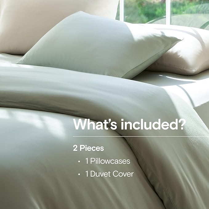 DOZ Duvet Cover Set, 100% Viscose derived from Bamboo, Organically Grown, Buttery Soft, Cooling Duvet Covers, High GSM, 1 Duvet Cover and 1 Pillowcase, 70"x90" (Sage, Twin/Twin XL)