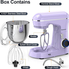 Stand Mixer, 6.5QT 10-Speed Tilt-Head Electric Stand Mixer, 3-In-1 Kitchen Mixer with Bowl, Dough Hook, Whisk and Beater, Food Mixer for Baking, Cake and Most Home Cooks, Purple