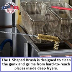4-Pack Deep Fryer Cleaning Brush – L-Shaped High-Temp Commercial Kitchen Tool - Heavy Duty Brass Bristles - Heat Resistant to 750F - Deep Fryer Cleaner - Made in USA by FryOilSaver Co. B53C