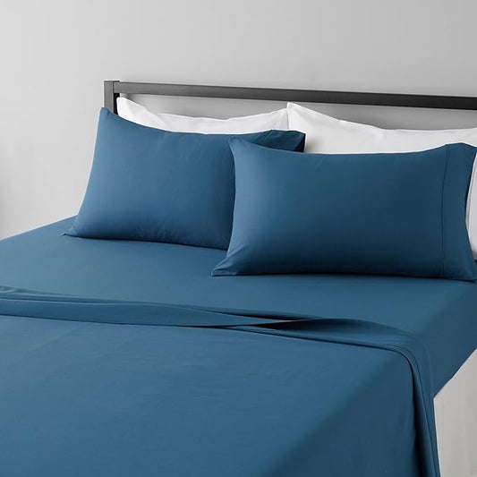 Amazon Basics Lightweight Super Soft Easy Care, Ultra Comfortable Microfiber 4-Piece Bed Sheet Set with 14-Inch Deep Pockets, Queen, Dark Teal, Solid AmazonBasics