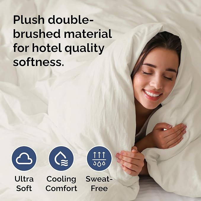 Duvet Cover Queen Size Set - Extra Soft Queen Size Duvet Cover 90 x 90 with 2 Pillow Shams - Hotel Luxury, Easy Care and Fade Free with Zipper Closures & Ties - Comfy, Breathable Bedding Set (Ivory)