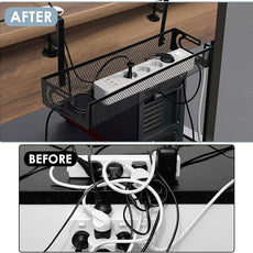 Under Desk Cable Management Tray, Cable Management Under Desk No Drill, Wire Management Tray with Clamp, Cord Organizer for Home Office, Black