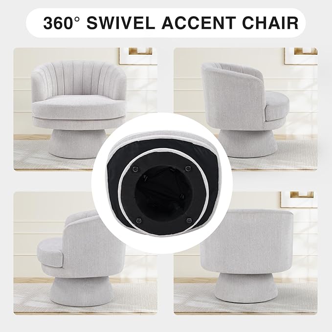 CANMOV Swivel Accent Chair with Armrest Set of 2, Modern 360 Degree Swivel Barrel Chair with Curve Back and Soft Cushion,Comfy Round Sherpa Teddy Armchair Single Sofa for Living Room,Bedroom,Grey