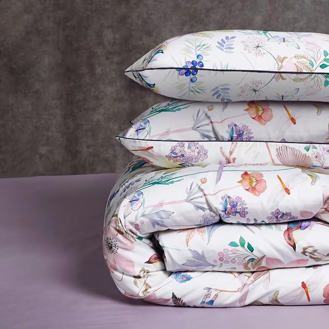 MKXI Purple Comforter Set Twin Size Microfiber Quilt with 2 Pillowcases Soft Comforter 68"x90" Birds and Floral Pattern Botanical Comforters