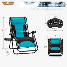 Sophia & William Oversized Zero Gravity Chair Set of 2 Padded, Folding Lounge Chair with Wide Armrest and Cup Holder, Support 400 LBS, Aqua Blue